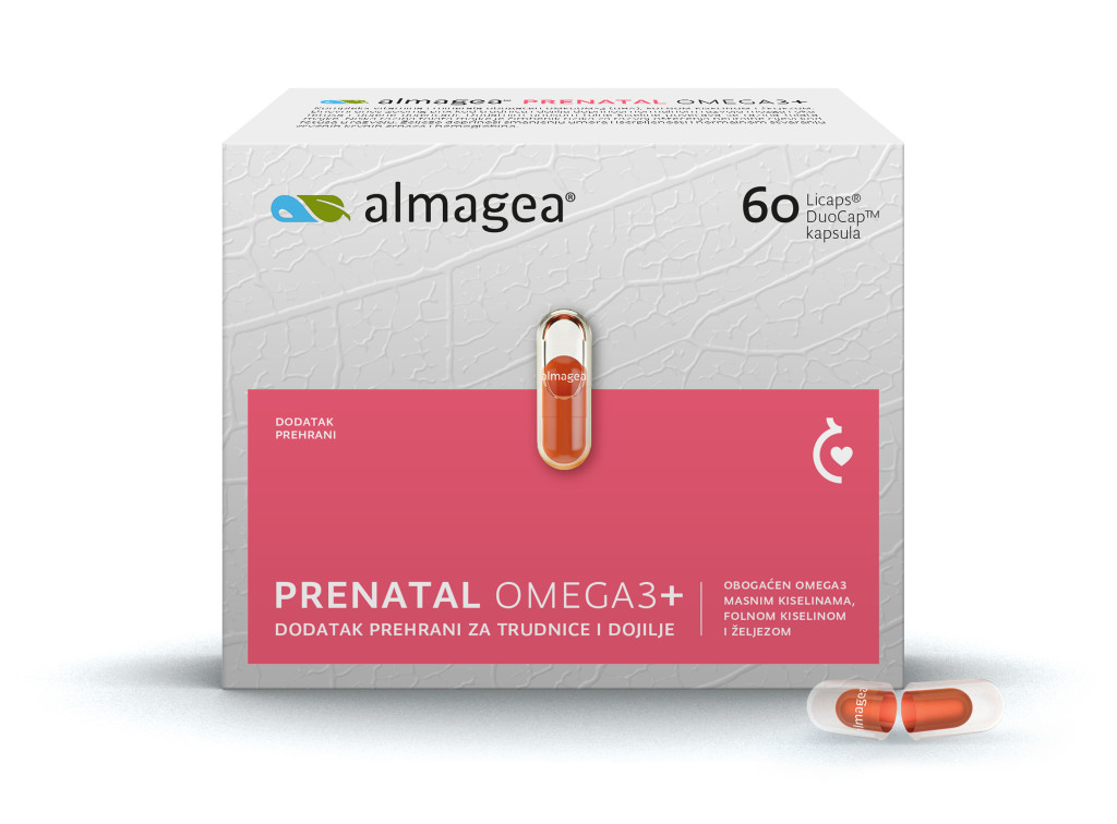 Almagea Prenatal Omega 3+_ packshot & kapsula zajedno
